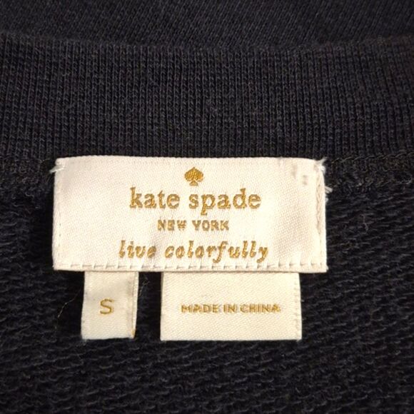 Kate Spade Cherry Blossom Jacquard Sleeve Sweater S Black Crewneck Knit Pullover - Picture 5 of 11